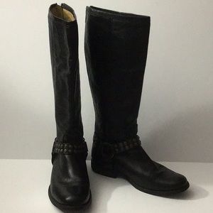 Frye Phillip Studded Harness Tall Zip Boot 7.5 BLK
